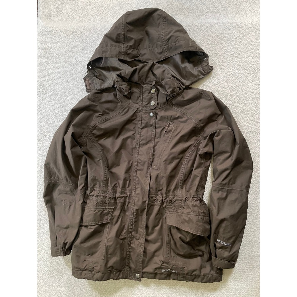 Eddie Bauer Womens Large Petite WeatherEdge Jacket Brown Waterproof Hooded